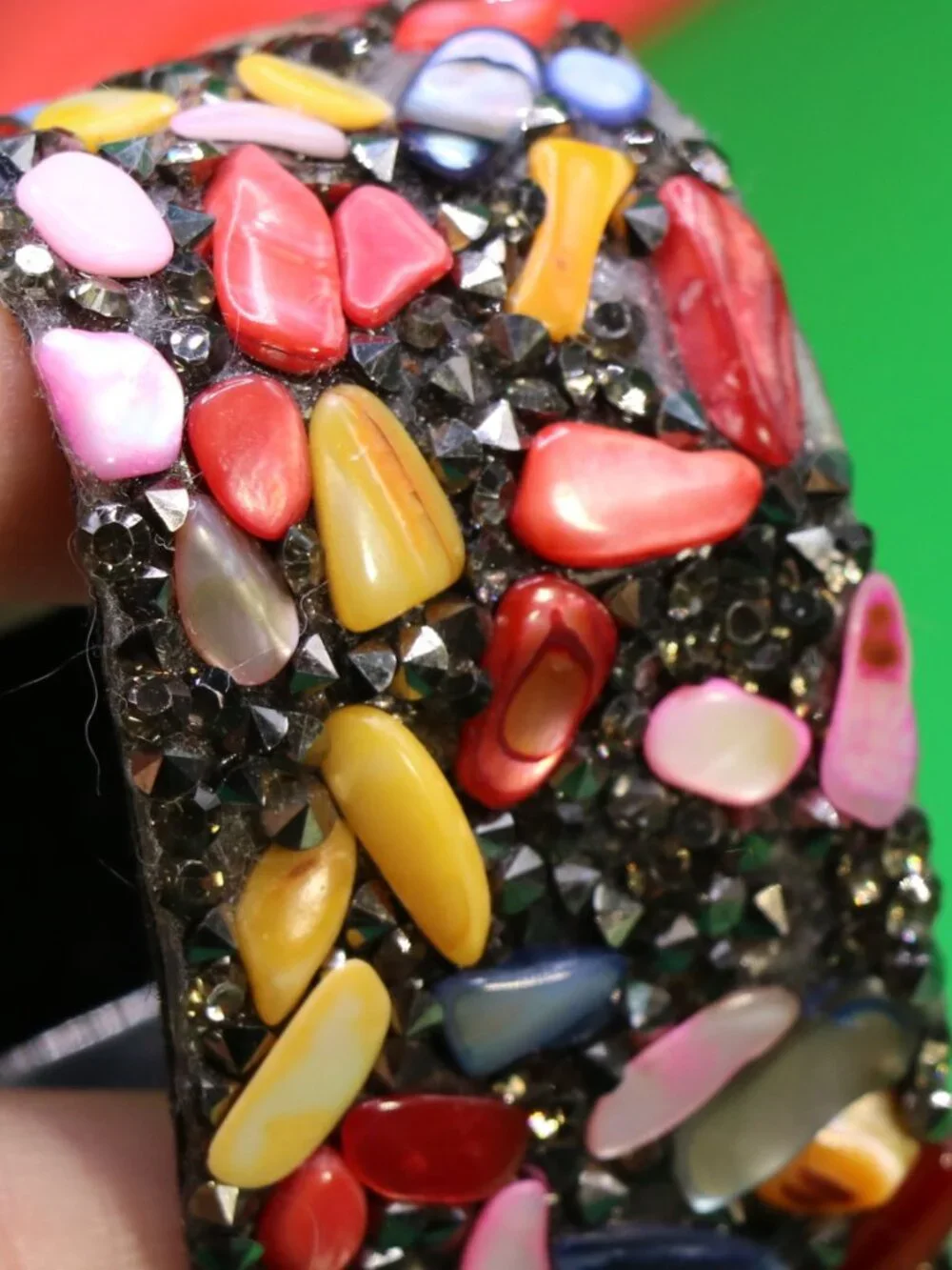 Multicolored beaded Wide Bracelet Magnetic Handmade Faux Chipped Gemstone 7 in